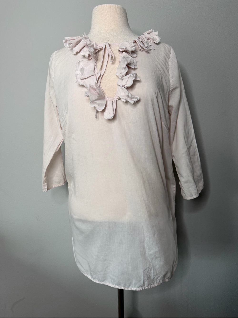 J. Crew Pale Blush Ruffle Tie-Neck Tunic